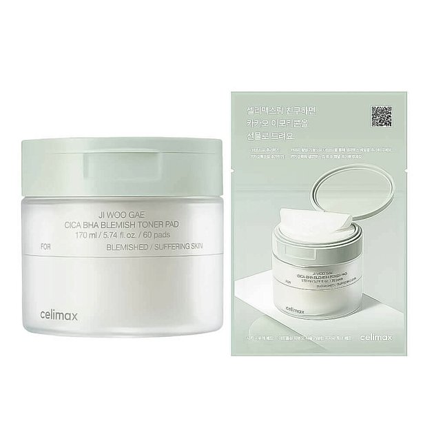 Пилинг-пэды от воспалений Celimax Ji Woo Gae Cica BHA Blemish Toner Pad 60 шт