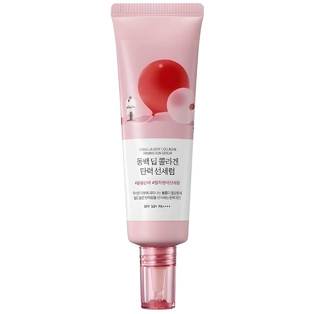 Солнцезащитная сыворотка Round Lab Camellia Deep Collagen Firming Sun Serum SPF50+ PA++++